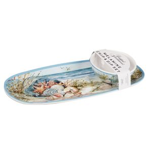 JUEGO DE BANDEJA OVALADA CON TAZON PARA DEEP MELAMINA COASTAL LANDSCAPE