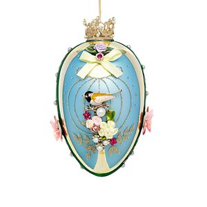 Easter Huevo Estilo Fab Jwl Egg Orn Bl/Gr Bird 7"