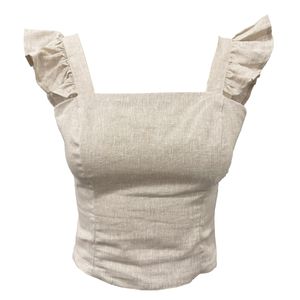 Top con Escarolas en Mangas de Lino Crudo