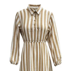 Vestido Casual Midi Manga 3/4 Rayas Beige
