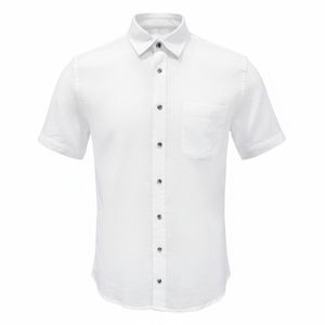 Camisa Manga Con Bolsillo Corta Lino Blanco