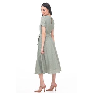 Vestido Sarah Bustani Midi Manga Corta