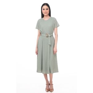 Vestido Sarah Bustani Midi Manga Corta
