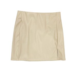 Falda Con Abertura Lateral Pu Beige