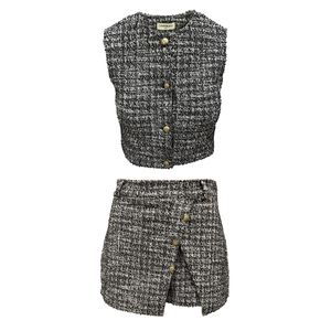 Conjunto Chaleco Falda Tipo Chanel Tweet Negro