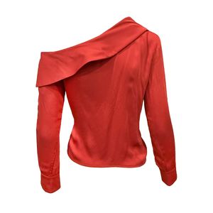 Blusa Manga Larga Con Drapeado Hombro Asimetrico Shedron