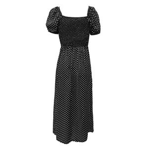 Vestido Manga Corta Largo Polka Dots Negro