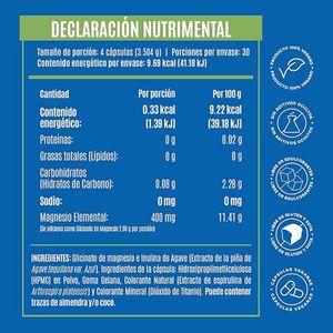 Suplemento Alimenticio Glici Mag a Base de Glicinato de Magnesio e Inulina de Agave Birdman 120 Cápsulas