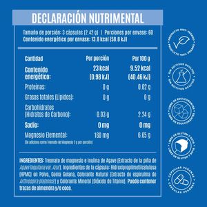 Suplemento Alimenticio Treona Mag a Base de Treonato de Magnesio e Inulina de Agave Birdman 180 Cápsulas