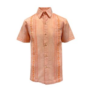 Guayamisa Manga Corta Bordada 100% Algodón Color Salmón